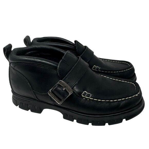 90’s Polo Ralph Lauren Sport Women Leather Chukka Buckle Mid Boot Size 7B Black - Picture 1 of 9